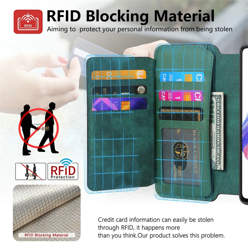 Luxury RFID Leather Card Holder Detachable Zipper Wallet Flip Cover Case