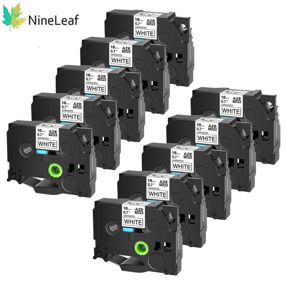 Nineleaf-preto na Fita de Etiqueta Laminada Branca Compatível com P-touch Tz641 Tz631 Tze231 Compatível com Brother 10pk 12 mm 18 mm