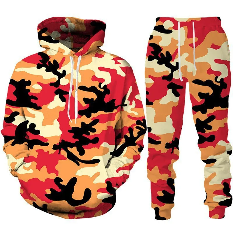 Autumn Camouflage Hoodies Pant Sets Men Sweatshirts Sweatpants