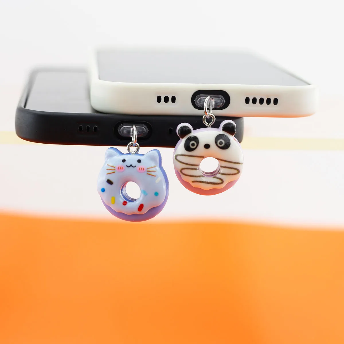 Bouchon anti-poussière pour téléphone portable, pendentif Donut chat Panda, accessoire de décoration pour Iphone, Port type-c, prévention des pertes, lanière