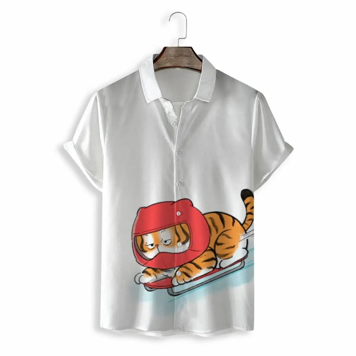 2024 New Men's Short Sleeve Shirts Cute Fat Tiger Print Casual Comfortable Men's Shirts Large Size Hawaiian Men's Tops