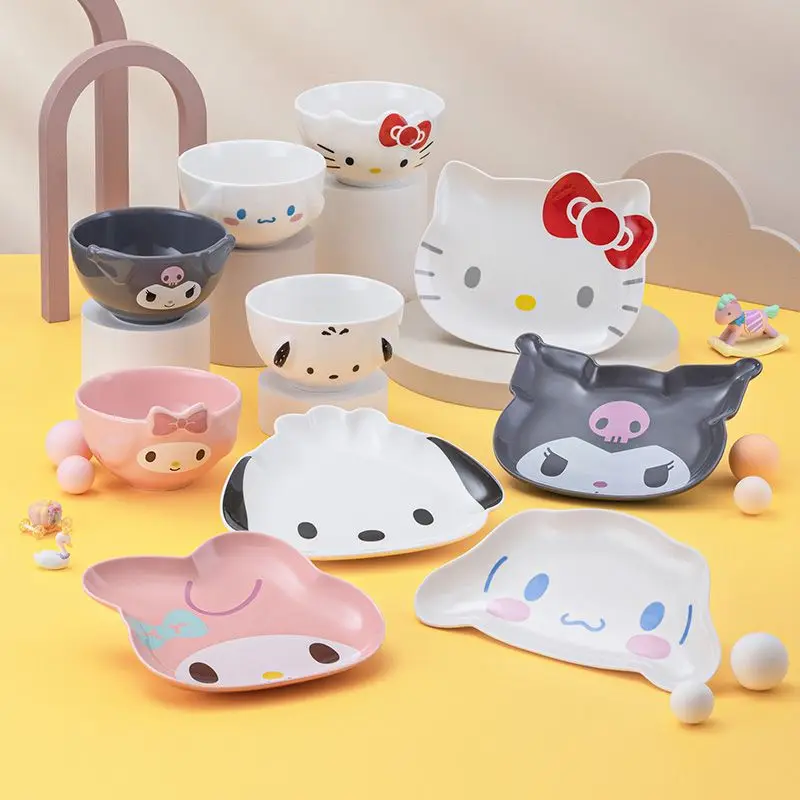 

Kawaii Sanrio Anime Hobby My Melody Kuromi Cinnamoroll Household One Serving Porcelain Dinnerware Set Breakfast Bowl Snack Plate