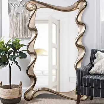 Irregular Full Body Decorative Mirror Bedroom Wavy Floor Large Wall Mirrors Aesthetic Luxury Dressing Espejo Ducha Room Decor