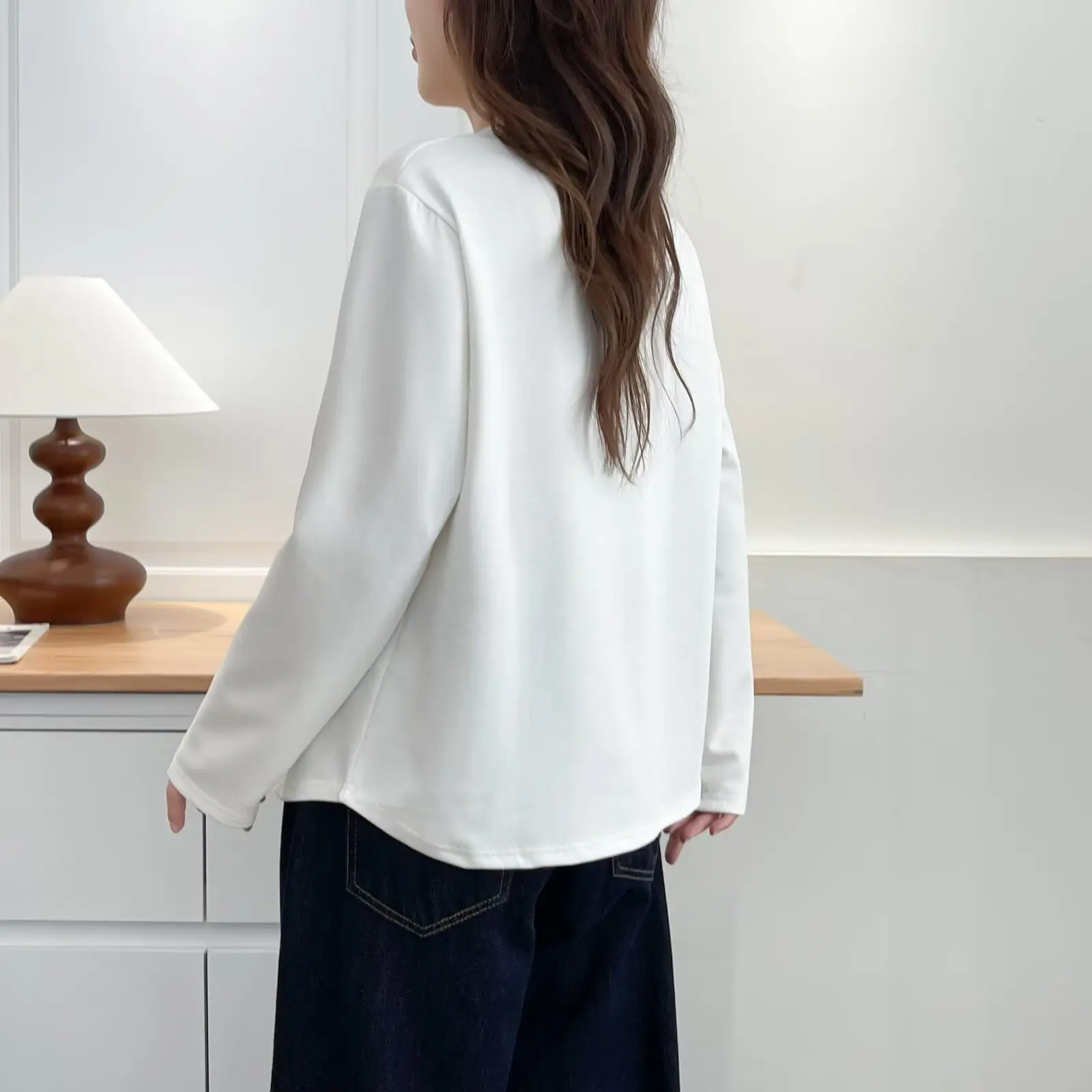 Fashion Plus Size Women's T-Shirt Autumn New Style Simple Neckline Bright Line Long Sleeve Casual Tops 956