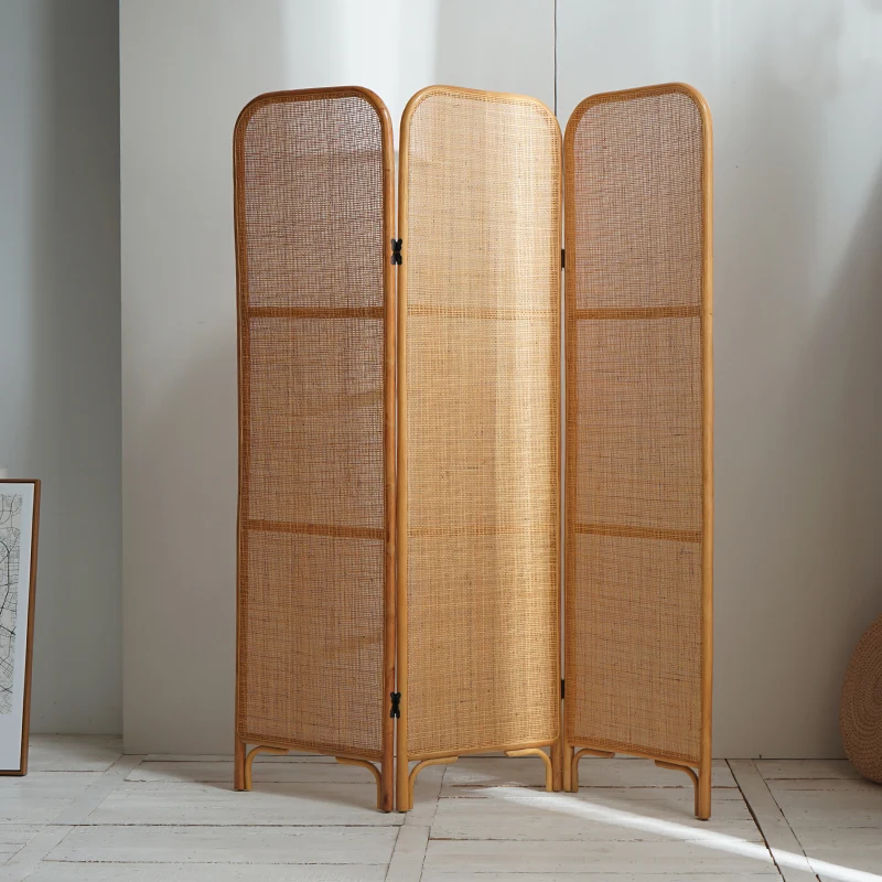 Mobile folding screen rattan weaving entrance partition folding screen retro japanese home living room bedroom