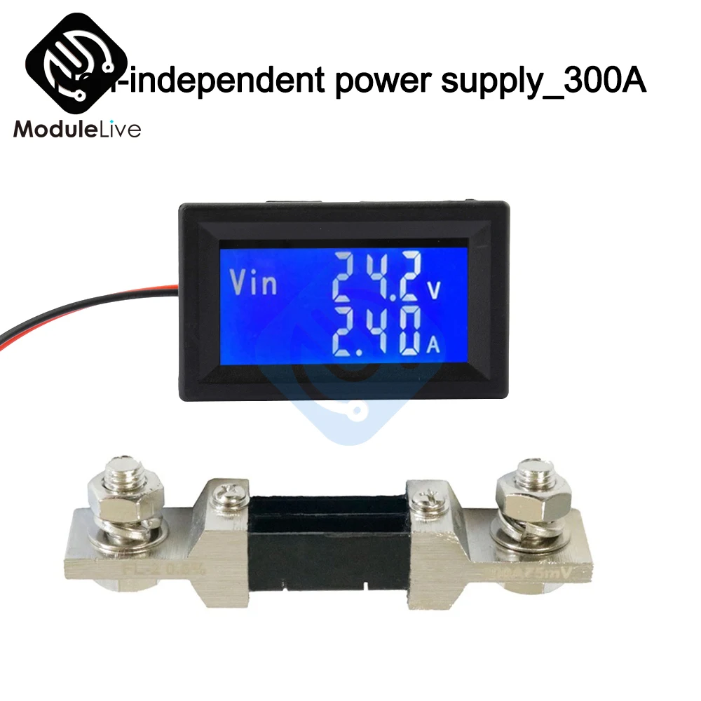 

RS485 DC 5-30V 0-100V 20A 50A 100A 200A 300A Dual Digital Display Temperature Voltage Current Meter Voltmeter Ammeter 75mV Shunt