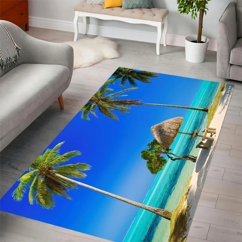

CLOOCL Carpet Seaside Vacation Pattern 3D Printed Flannel Rug Living Bedroom Hallway Area Rug Non-slip Floor Mat Home Decoration