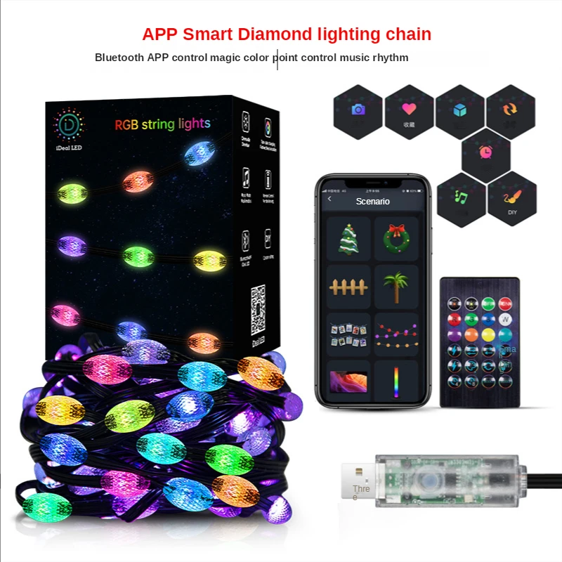 

RGB IDeal LED Light APP Smart Phantom Light Strip Set For Outdoor Garden Garland Lights USB Waterproof Holiday Decoration