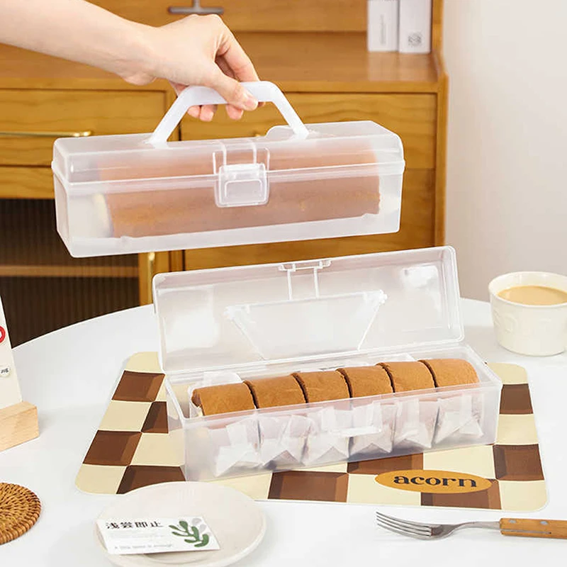 Bread Box Handle Reusable Plastic Bread Container Toast Holder Pastry Organizer Swiss Roll Storage Box Fridge Home