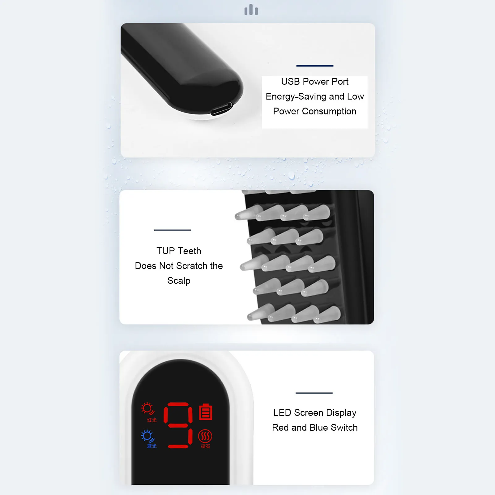 Electric Scalp Massager Laser Comb, 10 Gears Comfortable ABS 400mAh Battery USB Charging 3 Working Modes for Stress Relaxation