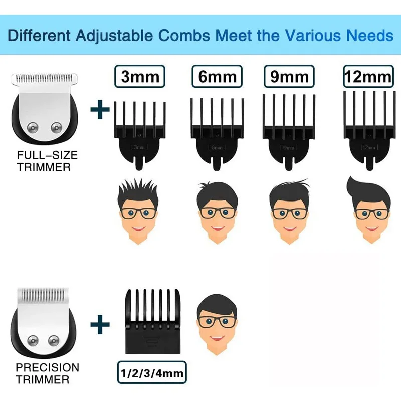 WAIKIL New Multi functional Men's Barber Rechargeable Cordless Waterproof Barber Professional Electric Trimmer sideburns trimmer 5