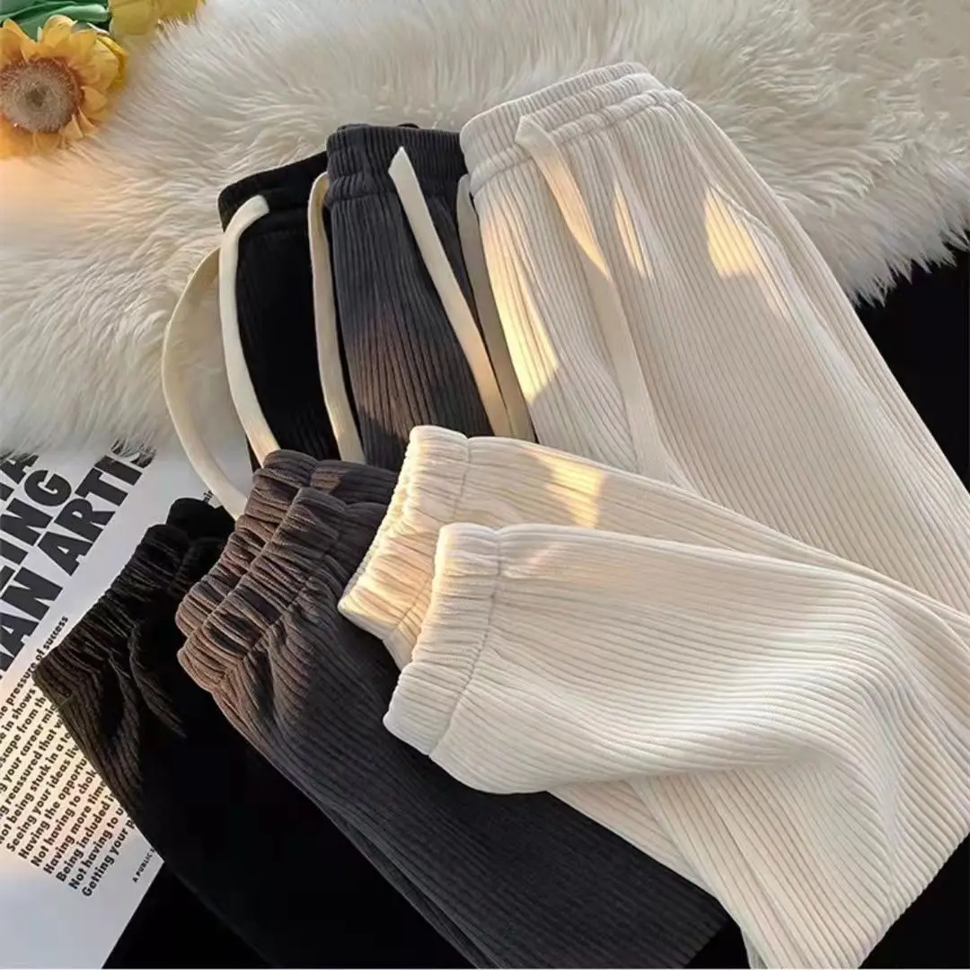 

American Minimalist Style Drawstring Casual Pants for Female Students Loose and Versatile Ankle Tied High Waisted Sports Pants