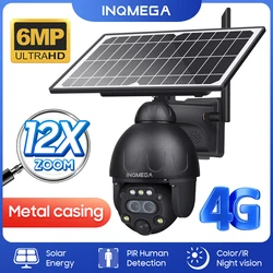 INQMEGA 6MP 12X Solar 4G Camera Wifi Security Metal Camera PIR Human Detection Dual Lens Solar Zoom Camera IP66 Weterproof Cam