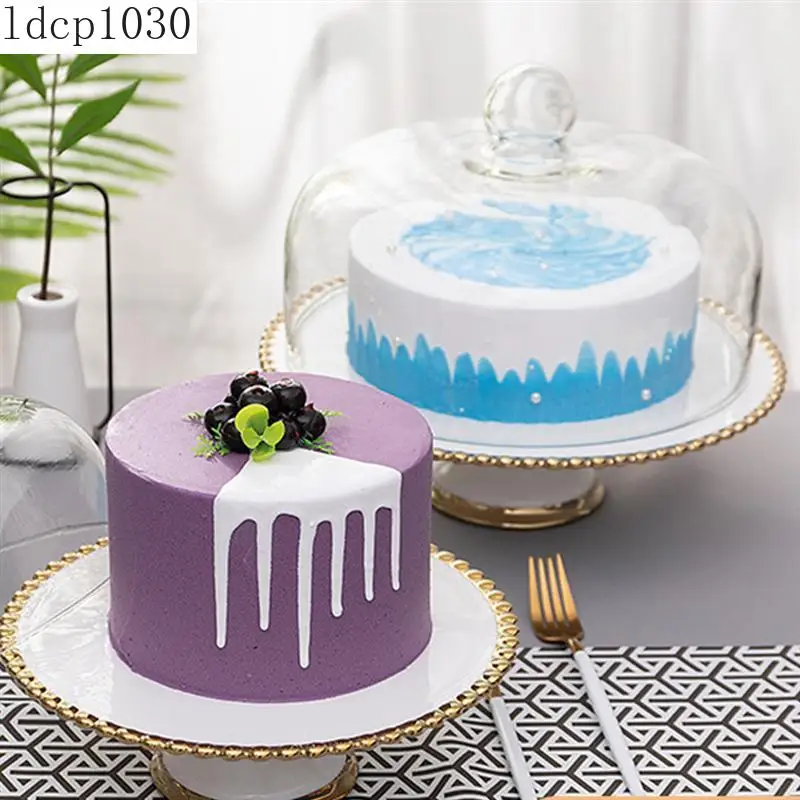 1 Set Party Cake Glass Cover Food Cover Dessert Cake Plate Dust-Proof Glass Covered High Foot Food Display Stand