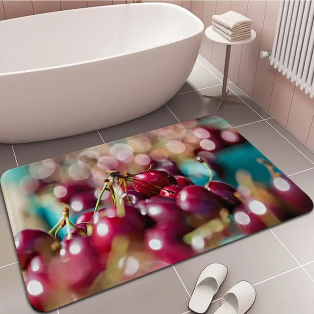 Cseresznye Gyümölcs Nyomtatott Flanel Padlószőnyeg Fürdőszoba Dekoráció Szőnyeg Nem Csúszás A Nappali Konyhájához - Image 6