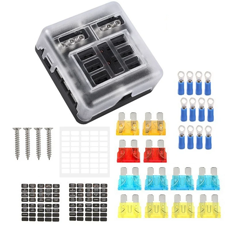 6 Way Waterproof Fuse Block,With LED Indicator Accessory Part Kit With Negative Marine Fuse Box For Dc12-24V Car Boat RV Truck