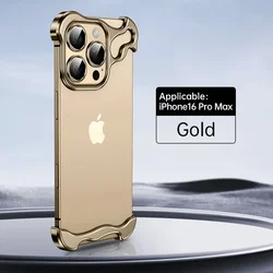Irregular Metal Bumper Phone Case with Lens Film Protection - Bare Aluminum Shockproof Cover - iPhone 16 (Desert Titanium)
