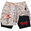 Anime Berserk 2 in 1 Gym Shorts for Men Active Athletic Compression Shorts 5 Inch Quick Dry Stretchy Training Fitness Workout 5