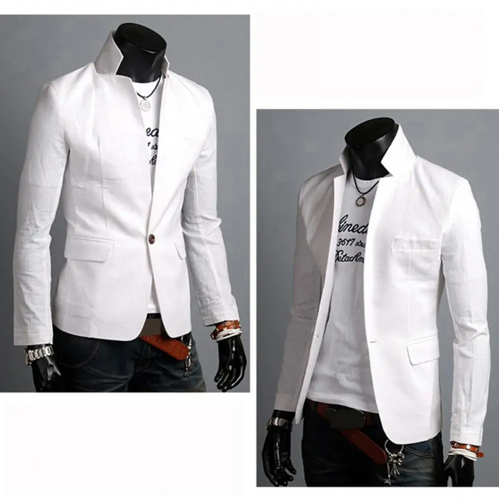 Blazer Lapel Collar Business Pockets Coat Men Solid Color Autumn Button Decor Business Blazer