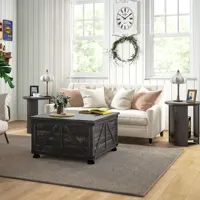 Coffee Table with Flip Top Hidden Storage, Square Center Table Distressed Brown 1