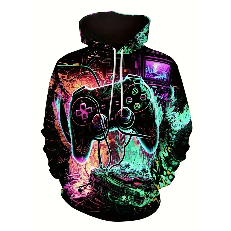 Cool Game Controller Pattern Hoodie Mens Clothing Harajuku Pullover Sweatshirt 3d Printed Street Casual Fashion Hooded Coat 3