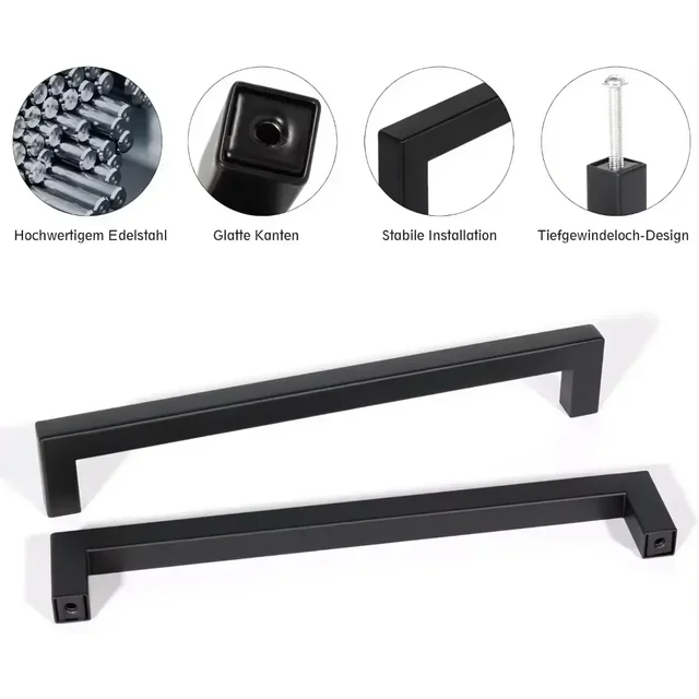 6 ชิ้นสแควร์เฟอร์นิเจอร์ฮาร์ดแวร์ตู้จับสแตนเลสลูกบิดประตูตู้ลิ้นชักดึง 64 มิลลิเมตร 128 มิลลิเมตร 160 มิลลิเมตร 224 มิลลิเมตร 256 มิลลิเมตร 3