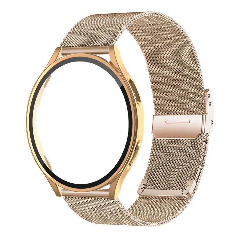 Rhinestone Watch Strap with Tempered Glass Protective PC Case & Metal Band