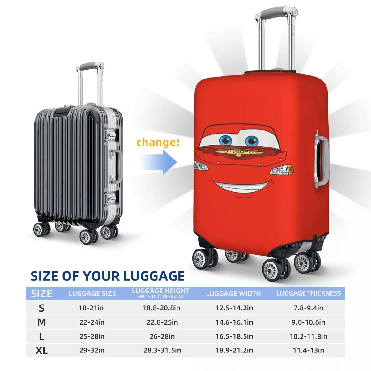 Cars Halloween Lightning McQueen Big Face Suitcase Cover Holiday Strectch Luggage Accesories Cruise Trip Protector