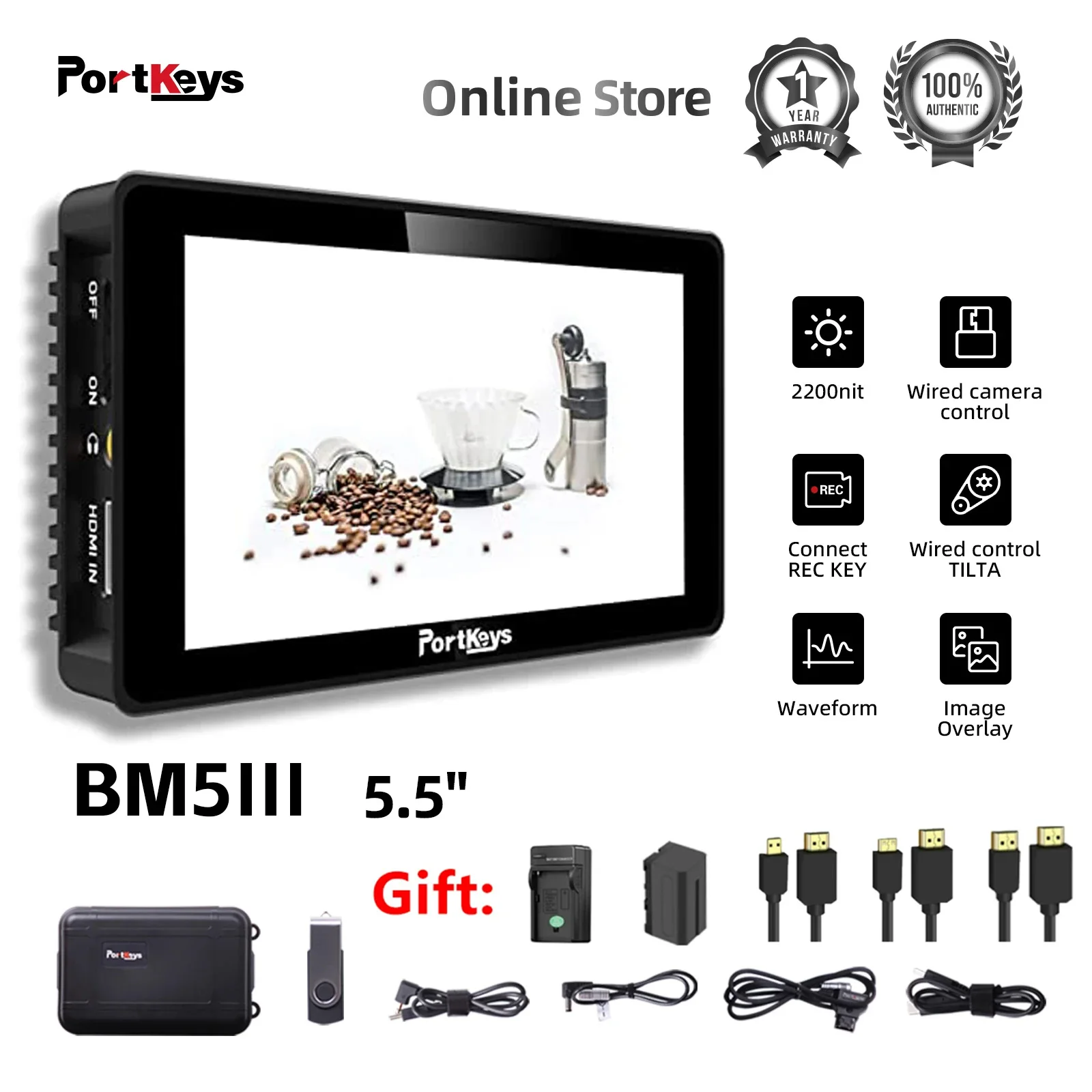 

Portkeys BM5 III Camera Control Field Monitor SDI HDMI 5.5 Inch 2200nit Touch Screen Foucos Control Portable Studio Freeze Frame