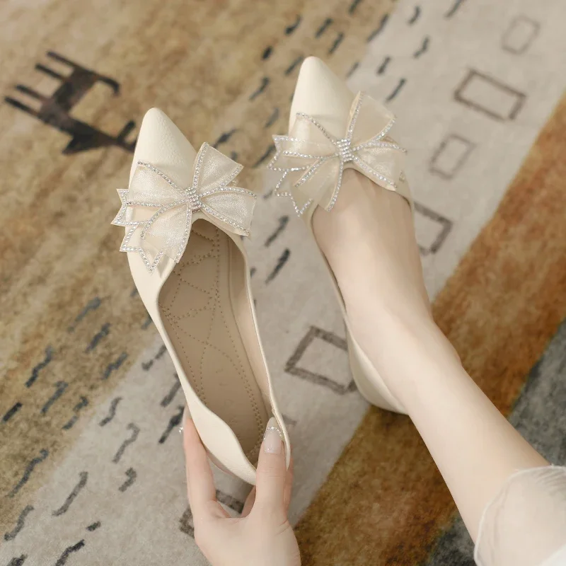 2025 Spring and Autumn New Bow Flat Shoes Fashion Pointed Soft Sole Shallow Mouth Large Casual Women's Shoes Size 33-46 3