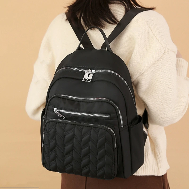 

Casual Nylon Women Backpack Waterproof School Bag Girls Teenager Student Multiple Pockets Rucksack Large Capacity Travel Daypack
