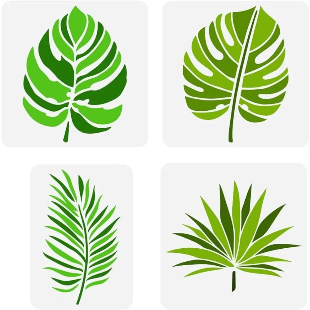 

4 Pcs Tropical Leaf Stencils 2 Sizes Fern Leaf Stencil Template Plastic Palm Leaves Pattern Painting Stencil Reusable Large