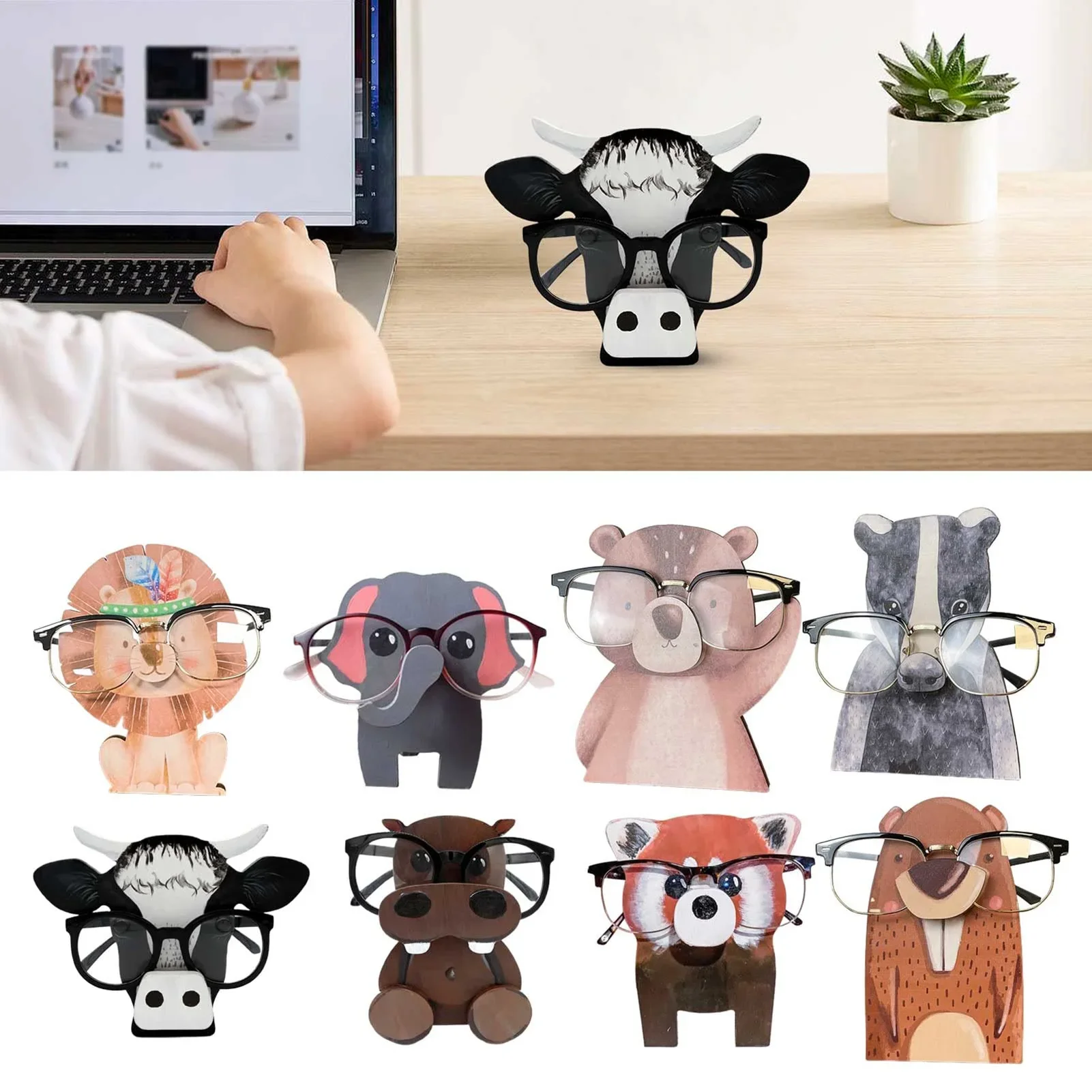 Cute Farm Animal Glasses Frame Creative Pet Shape Wood Carving Eyeglasses Stand Holder for Bedroom Office Desk Accessories 5