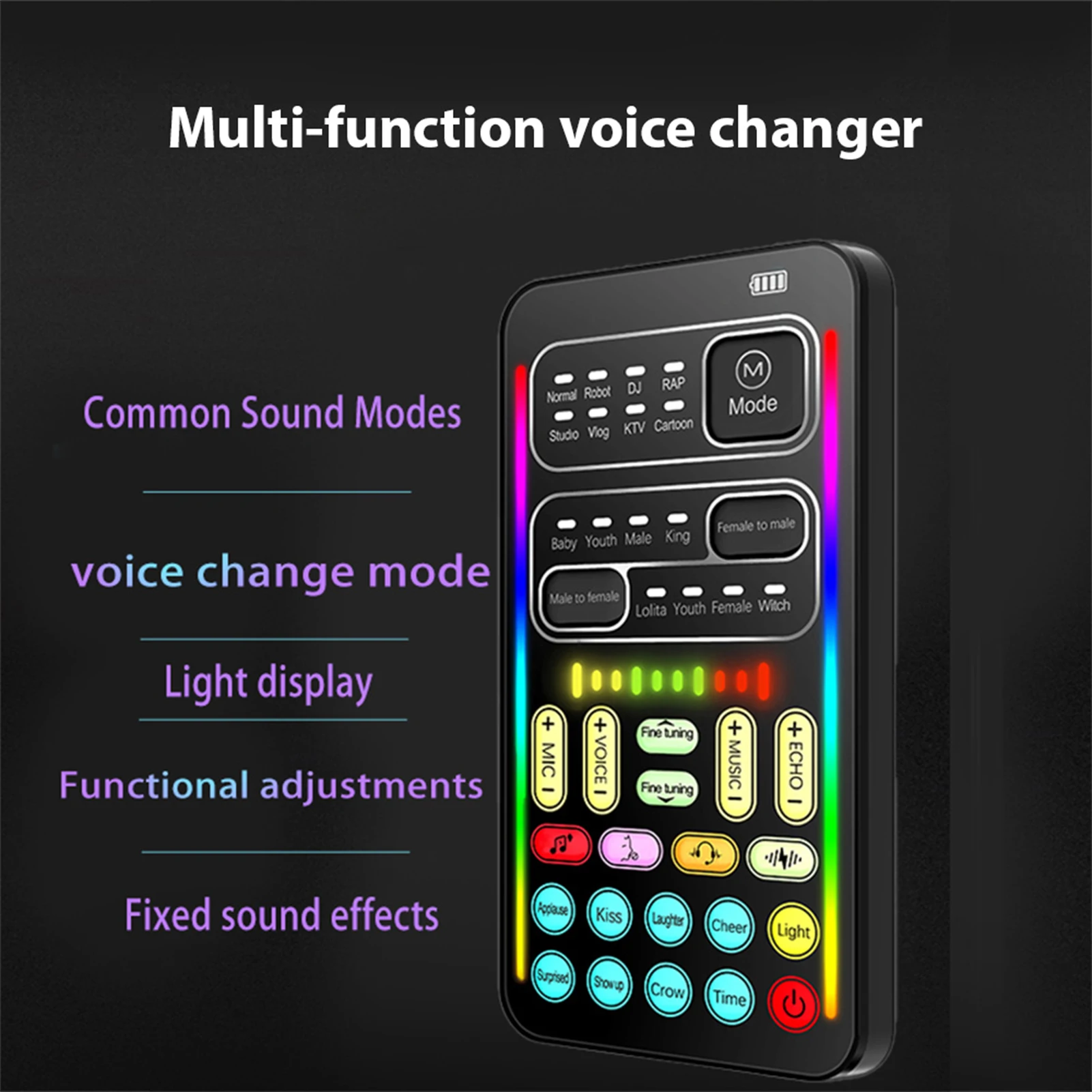 i9 Voice Changer Mini Multiple Audio Effect Bluetooth-Compatible Live Sound Cards Ultra-Thin Portable Live Sound Card Mic Tools