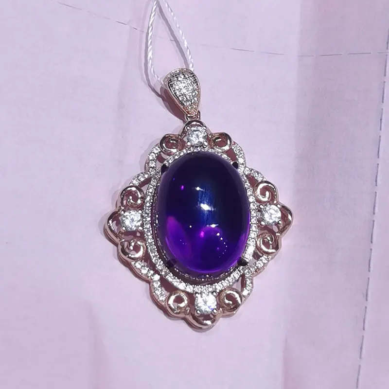 

Vintage Sterling Silver Amethyst Pendant 15*20mm Lab Created Amethyst 925 Silver Necklace Pendant with 3 Layers 18K Gold Plating