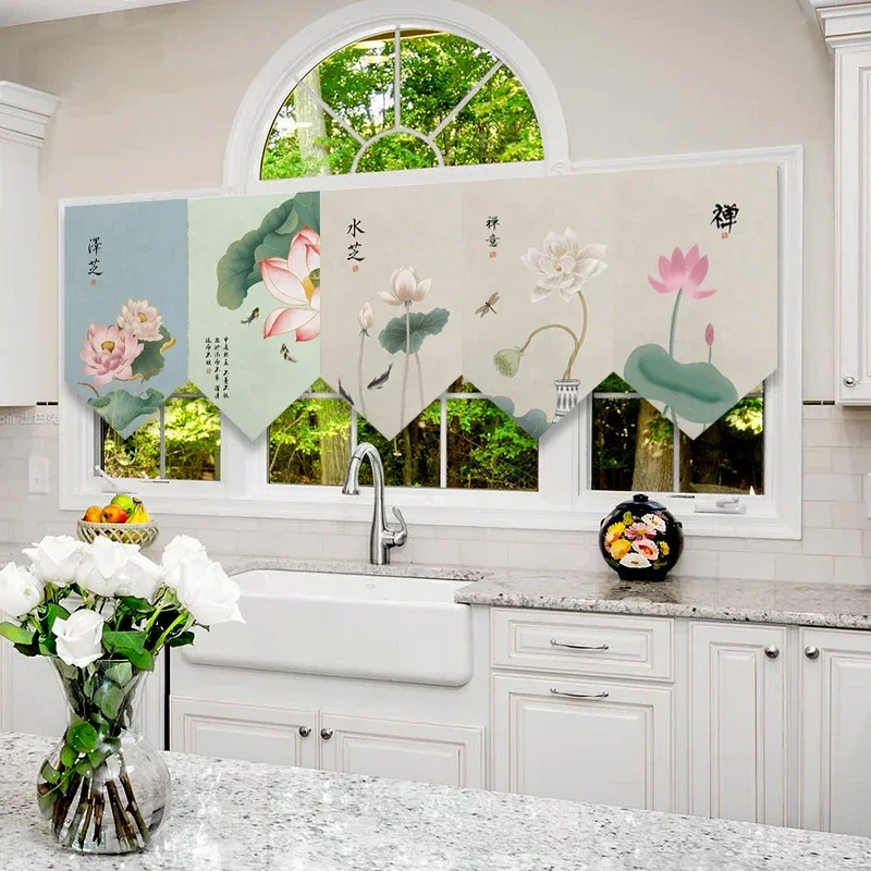Chinese Style Lotus Zen Triangle Curtain Kitchen Bedroom Door Head Decorative Flag Curtain Bathroom Shade Curtain 4
