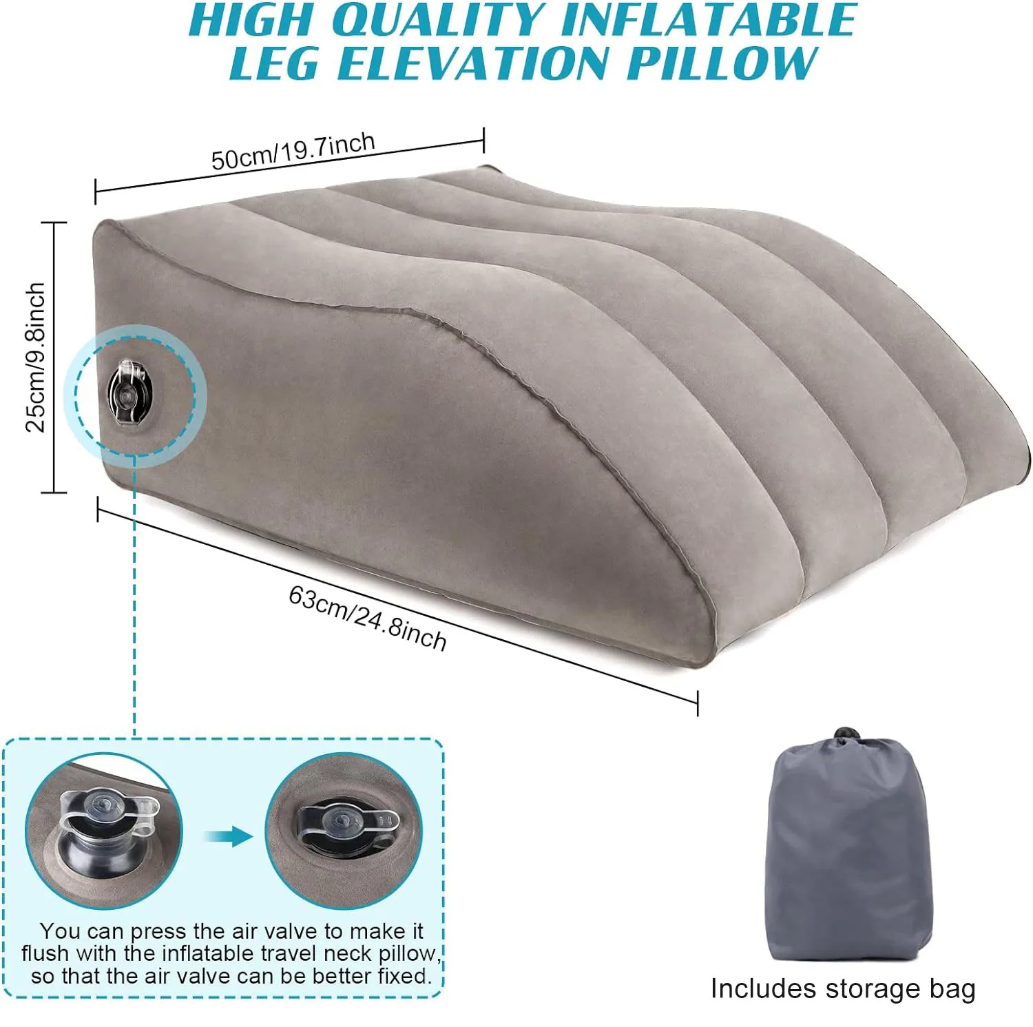 PVC Inflatable Leg Pillow Multifunctional Portable Ramp Cushion with Storage Bag for Back Legs