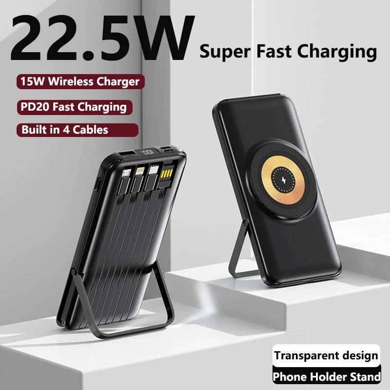

20000mAh Magnetic Wireless Charger Power Bank for iPhone 15 Samsung Huawei Xiaomi 22.5W Fast Charging Powerbank with Cable Stand