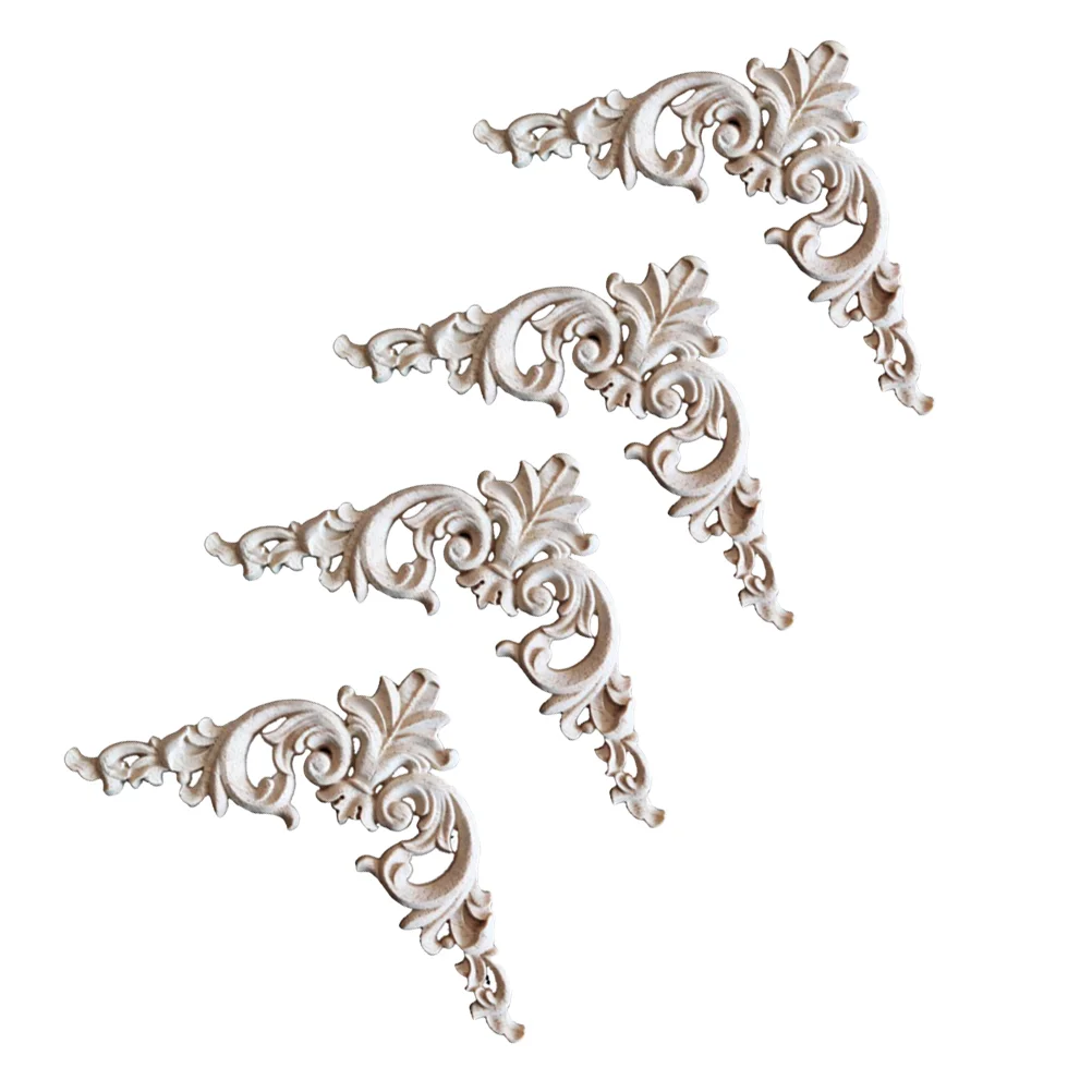 

4pcs Wood Onlay Applique Carved Corner Onlay Unpainted Furniture Corner Applique Cabinet Wall Decoration