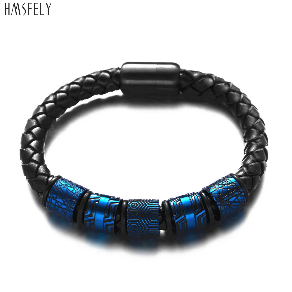 

HMSFELY Vintage Black Bracelet Titanium Red Leather Bracelets Bangles Jewelry Clasp Cuff Bracelet for Gift