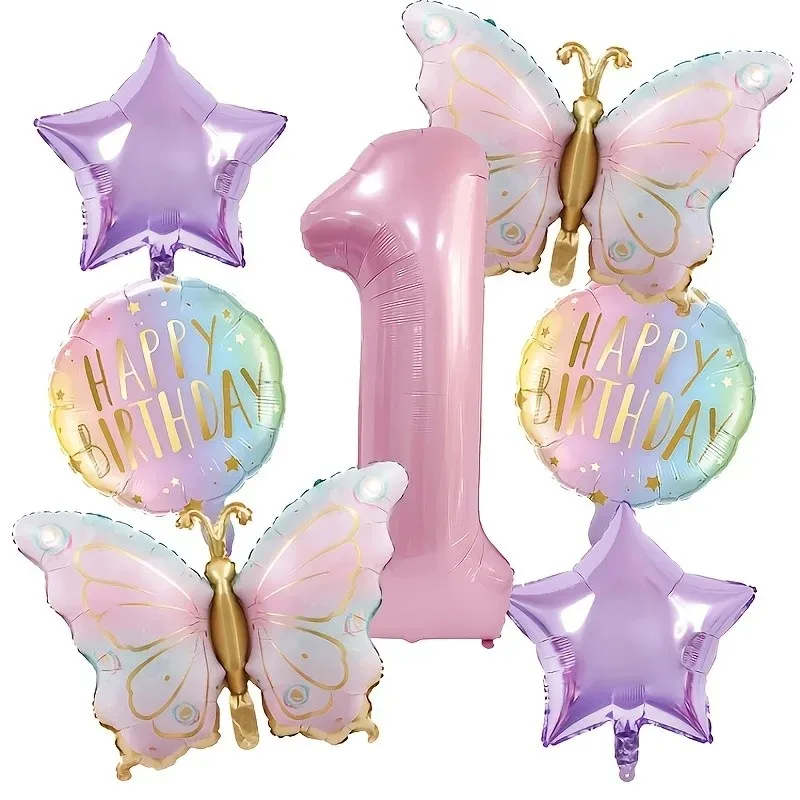 Pink Butterfly & Number Balloon Set - Ideal for Celebrations and Parties