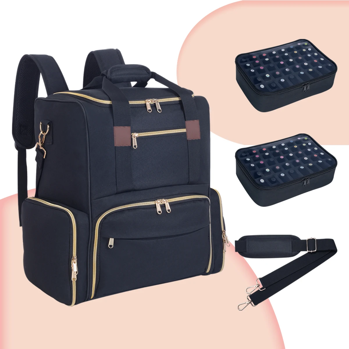 UOZL Nail Polish Organizer Backpack Holds 80 Bottles and a Nail Lamp Supplies with 2 Removable Cases Storage Bag Professional Tr