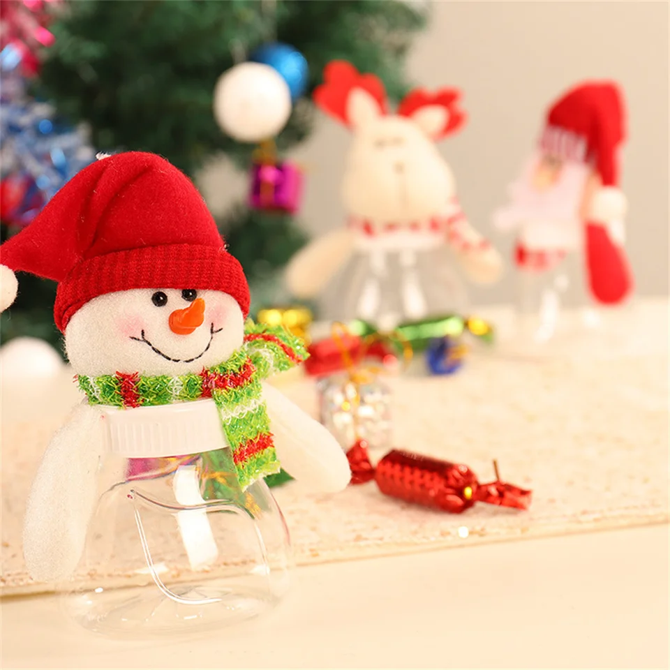 Barattolo Porta Caramelle Natalizio Con Pupazzo Di Neve, Babbo Natale E Cervo – Decorazione Regalo