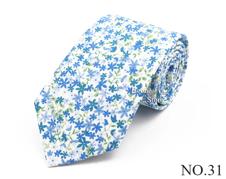 Neue schicke Blumenkrawatte aus 100 % Baumwolle für Herren, schöne Krawatte mit Blumenmuster, helle Farbe, lässig, schmal, dünn, Anzug-Accessoire – Detail 32