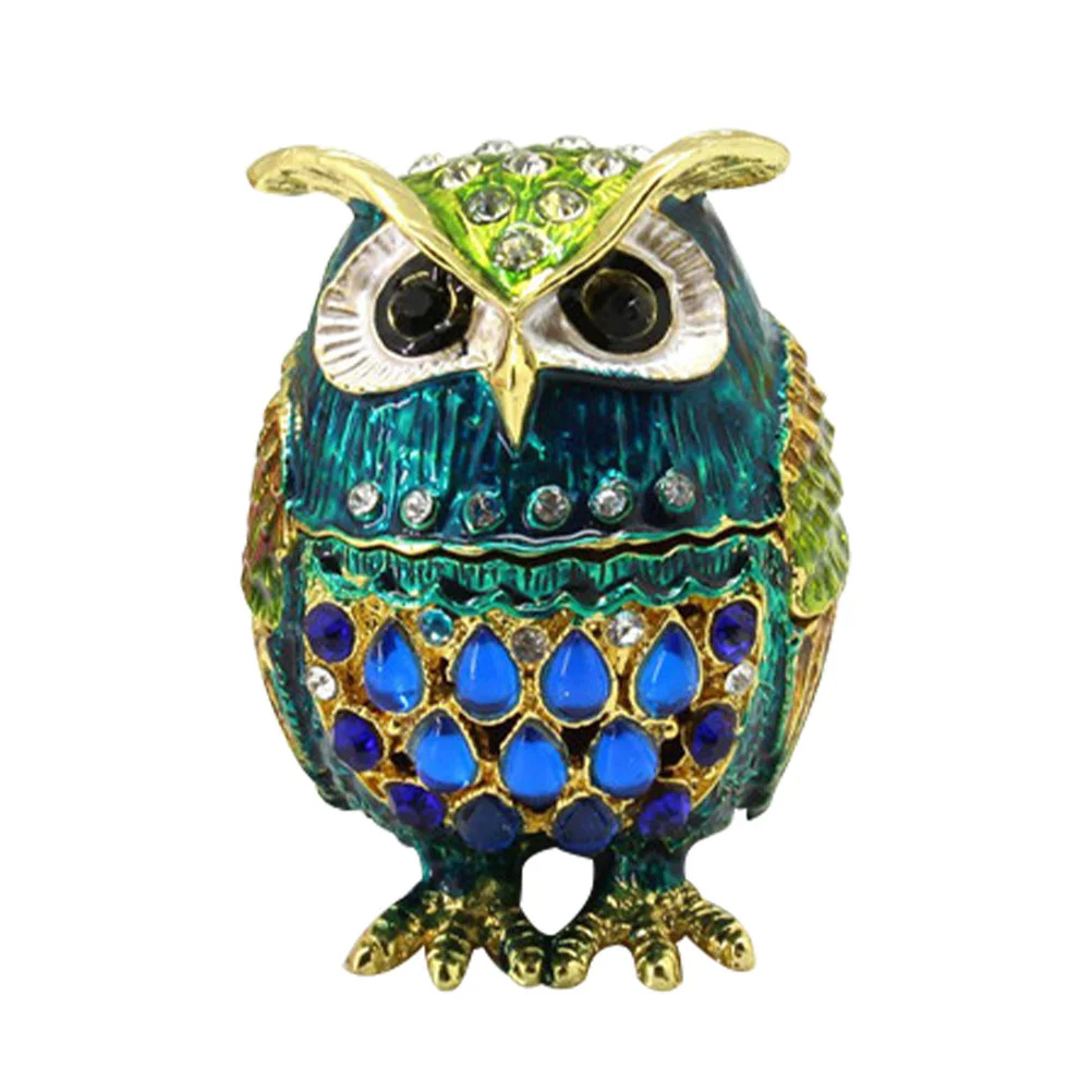 

Owl Metal Jewelry Box Statue Ornament Vintage