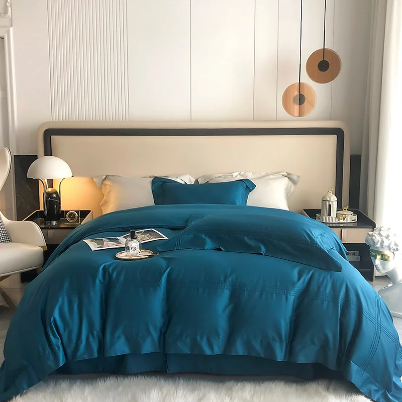 

Pure color simple style long-staple cotton 4 Pcs set embroidery pure cotton Four Seasons Hotel hotel bedding wholesale