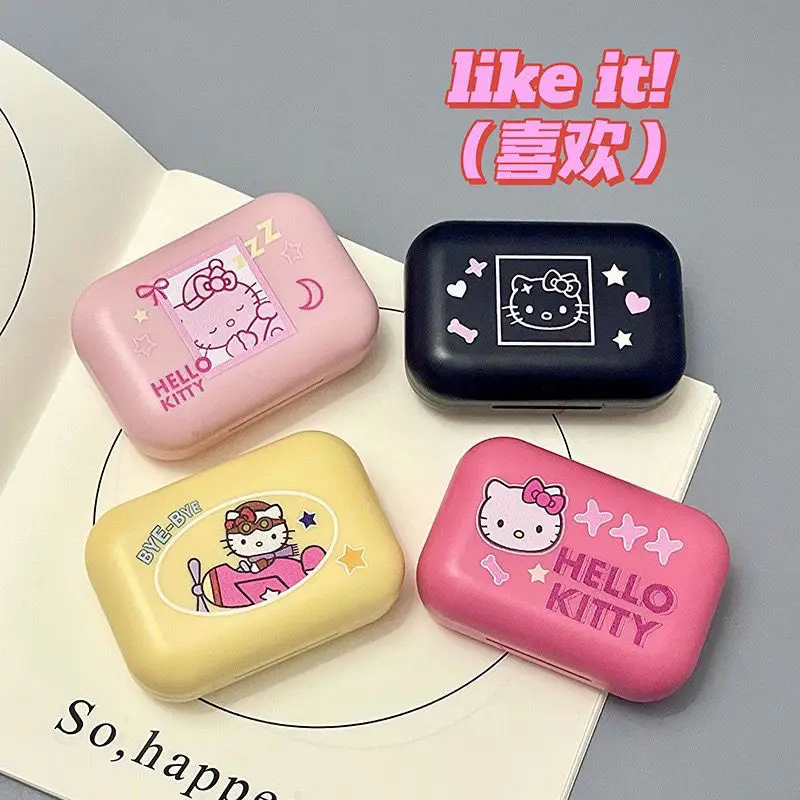 Sanrio Hello Kitty Contactlenzen Box Schattige Cartoon Kitty Contactlenzen Doos Klein, Draagbaar En Gemakkelijk Te Gebruiken Contactlens Doos