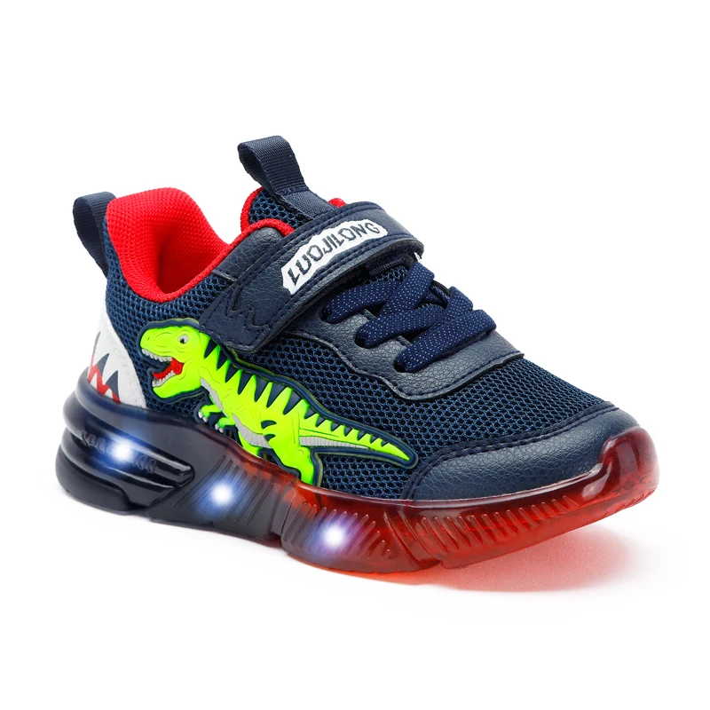 EXDINO Dinosaur 2-6 Children's LED T-REX Mesh Autumn New Light Up Shoes Boys Little Kids Outdoor Casual Glowing Sports Sneakers 4