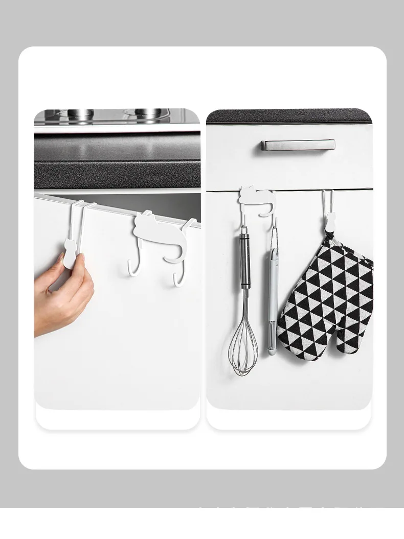 Door Back Hook Cabinet Door Nail-free Non-sticky Hanger Clothes Hook Organize Accessories Black Cat
