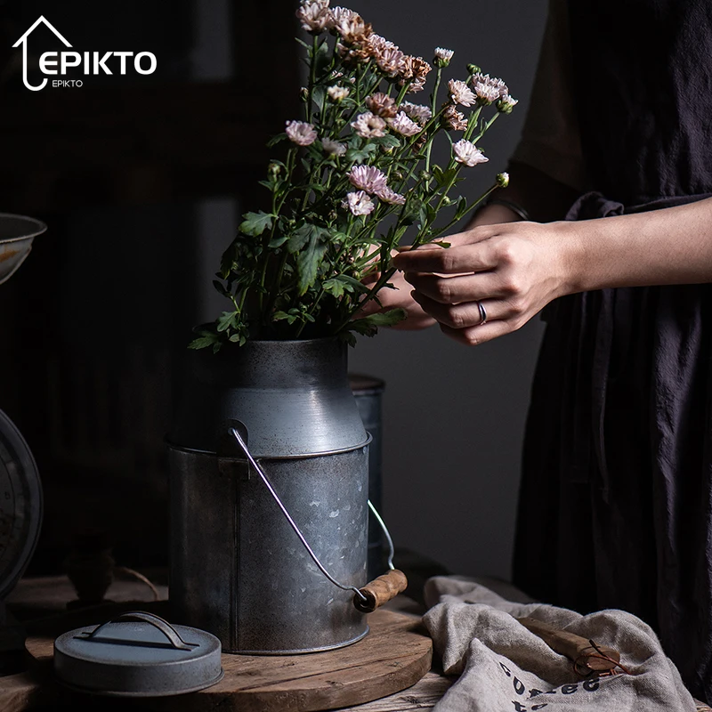 

Epikto Retro Iron Jar with Handles Lid, Handmade Storage Jar, Tank Container, Kitchen Food, Tea Bottle, Photography Props